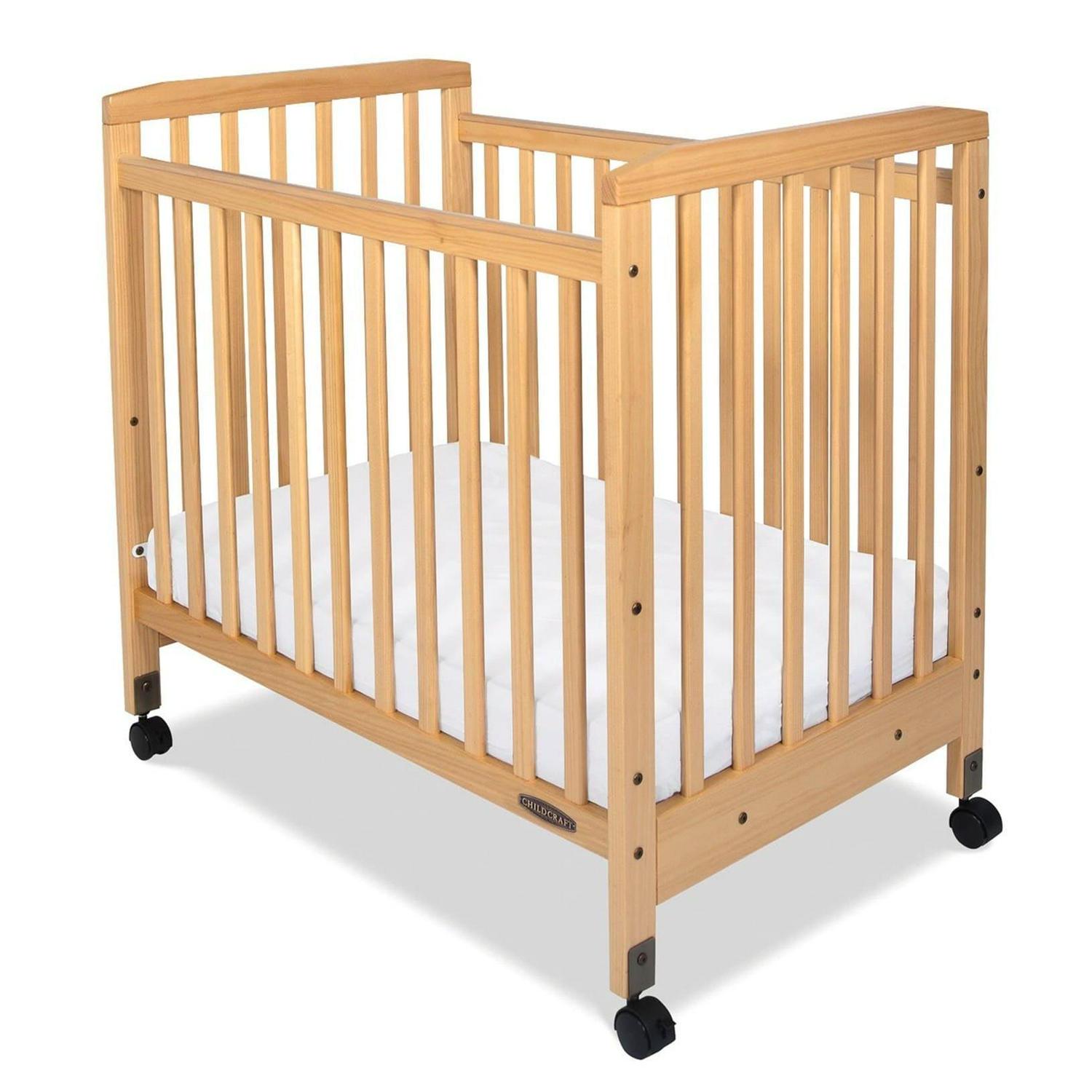 Child Craft Bristol Compact Portable Crib with 3″ Mattress. Durable Wood Frame. Quiet Casters. Natural