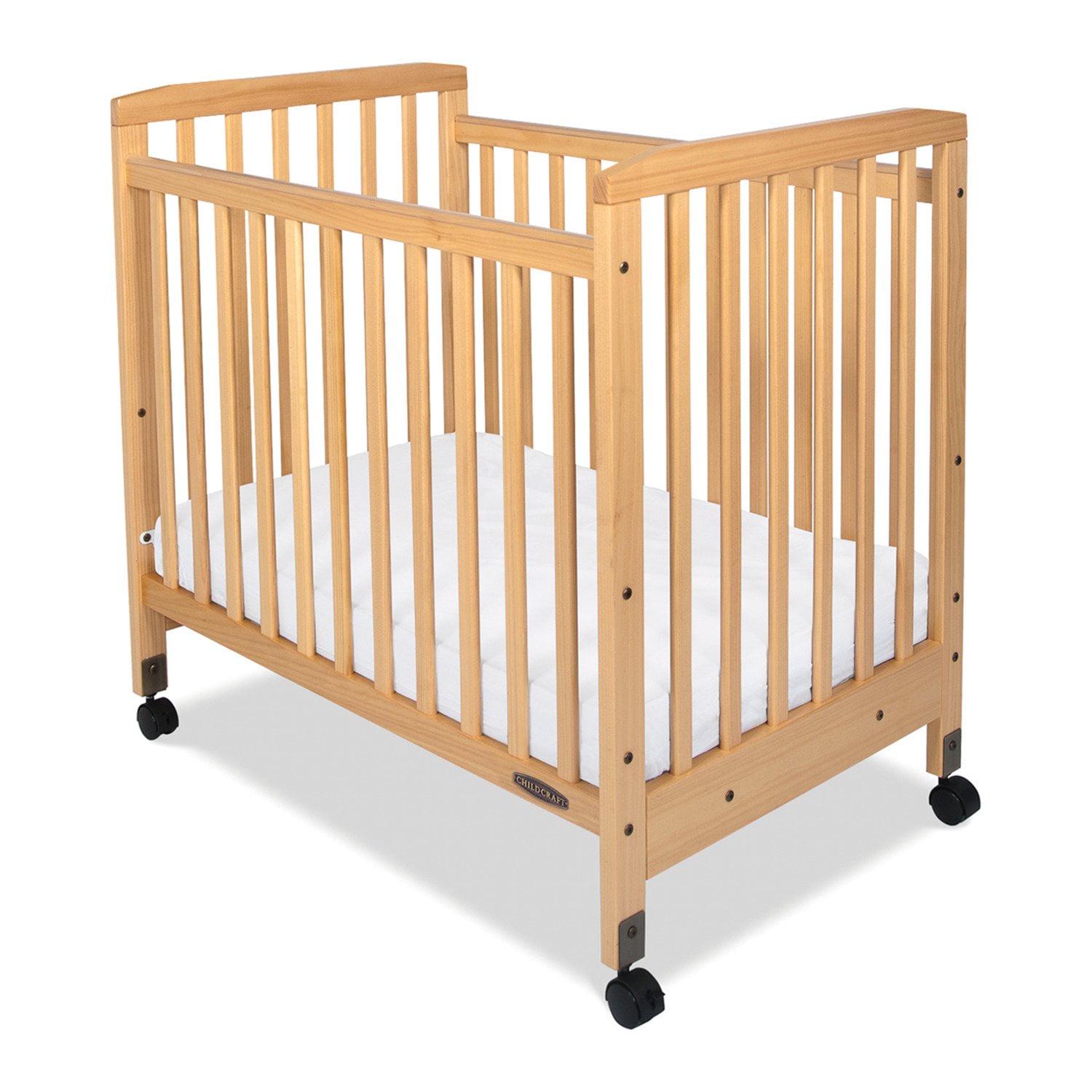 Child Craft Bristol Compact Portable Crib with 3″ Mattress. Durable Wood Frame. Quiet Casters. Natural