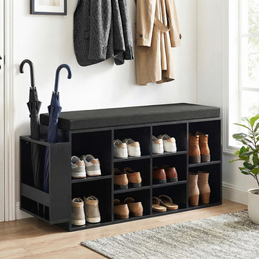 Tangkula Shoe Storage Bench with Umbrella Stand 10-Cubby Entryway Shoe Rack Organizer