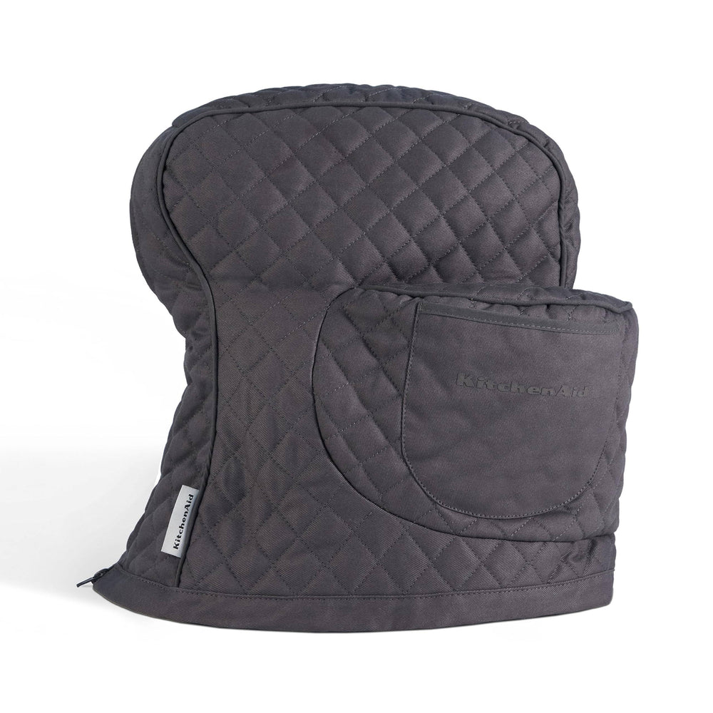 KitchenAid Fitted Tilt-Head Solid Stand Mixer Cover with Storage Pocket, Quilted 100% Cotton, Charcoal Grey, 14.4"x18"x10"